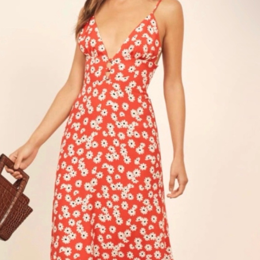 Reformation Red Orangeโ Daisy Slip Dress Montague Dress in Oopsie Daisy Size 6